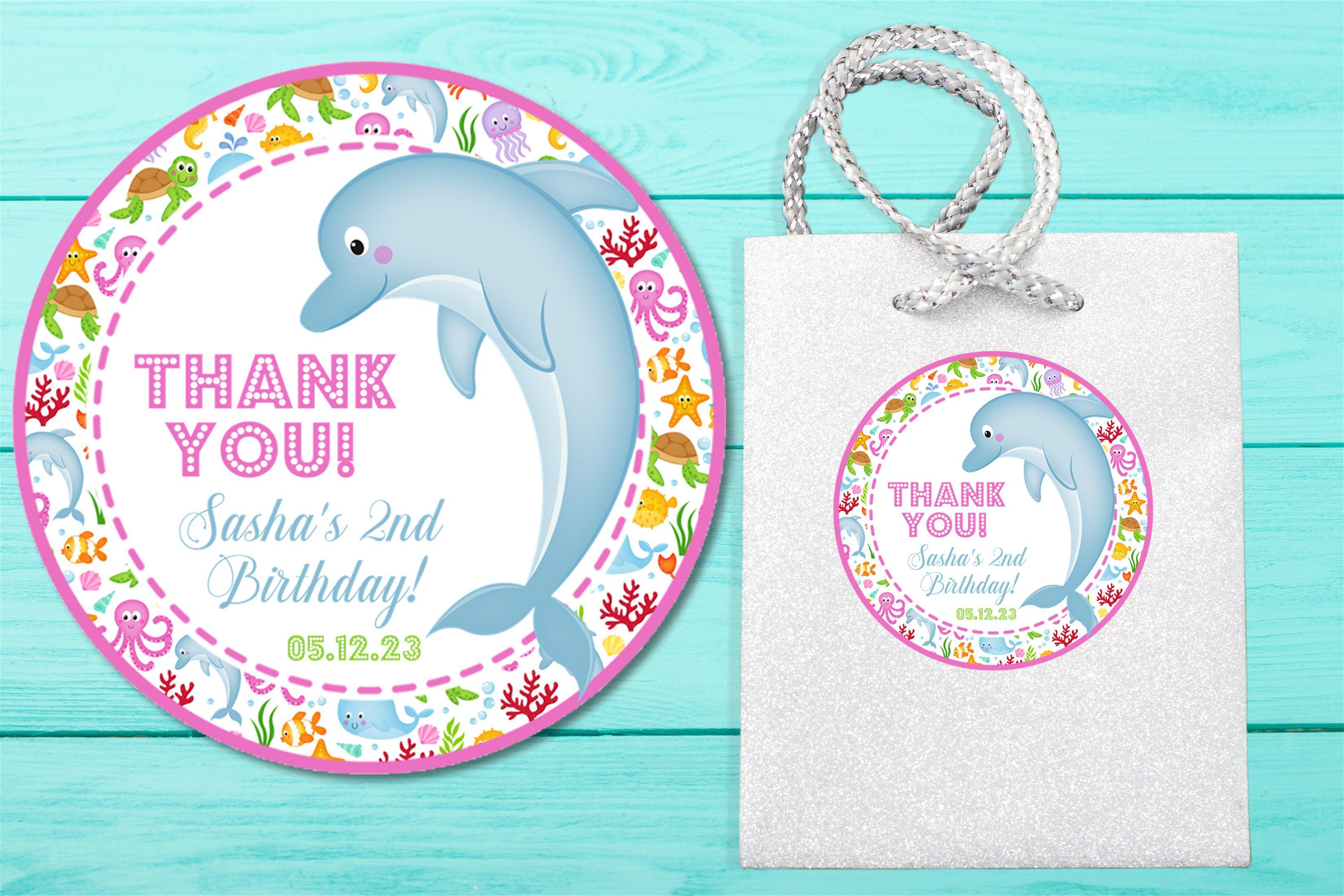 Dolphin Under The Sea Birthday Party Stickers or Favor Tags