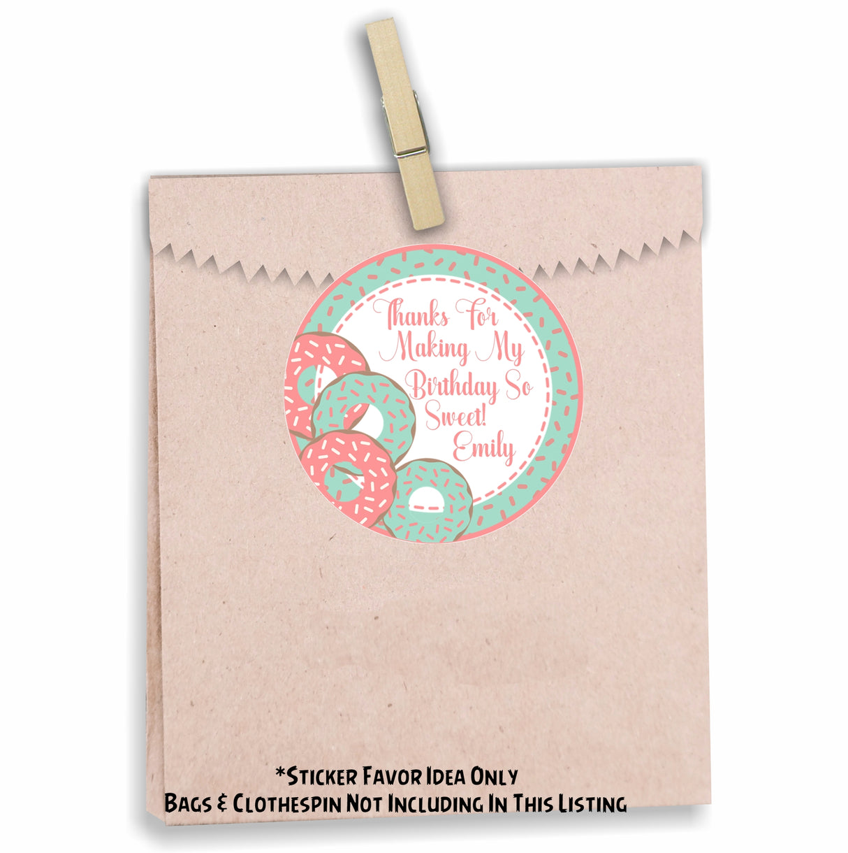 Donut theme birthday sticker with mint and pink frosting