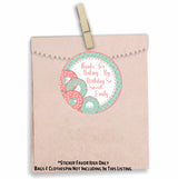 Donut theme birthday sticker with mint and pink frosting