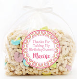 Donut treat bag sticker for girls birthday party