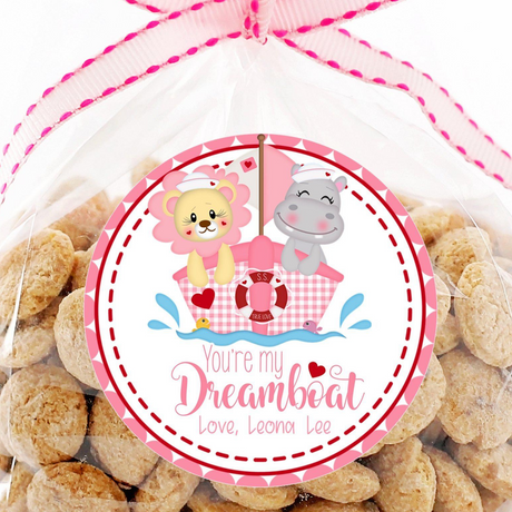 Dreamboat Valentine sticker with lion and hippo