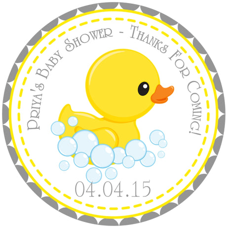 Duck baby shower sticker with gray and yellow color theme