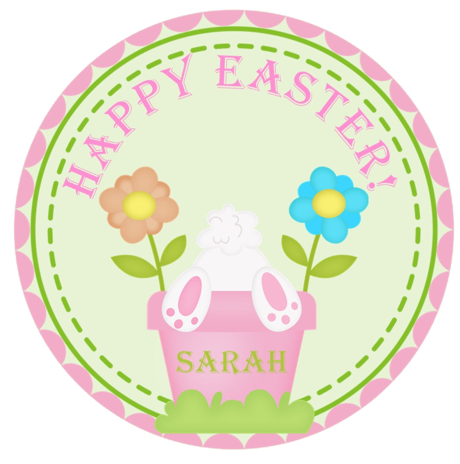 Easter Bunny Stickers – Personalized Happy Easter Favor Labels – Bunny & Easter Egg Party Stickers