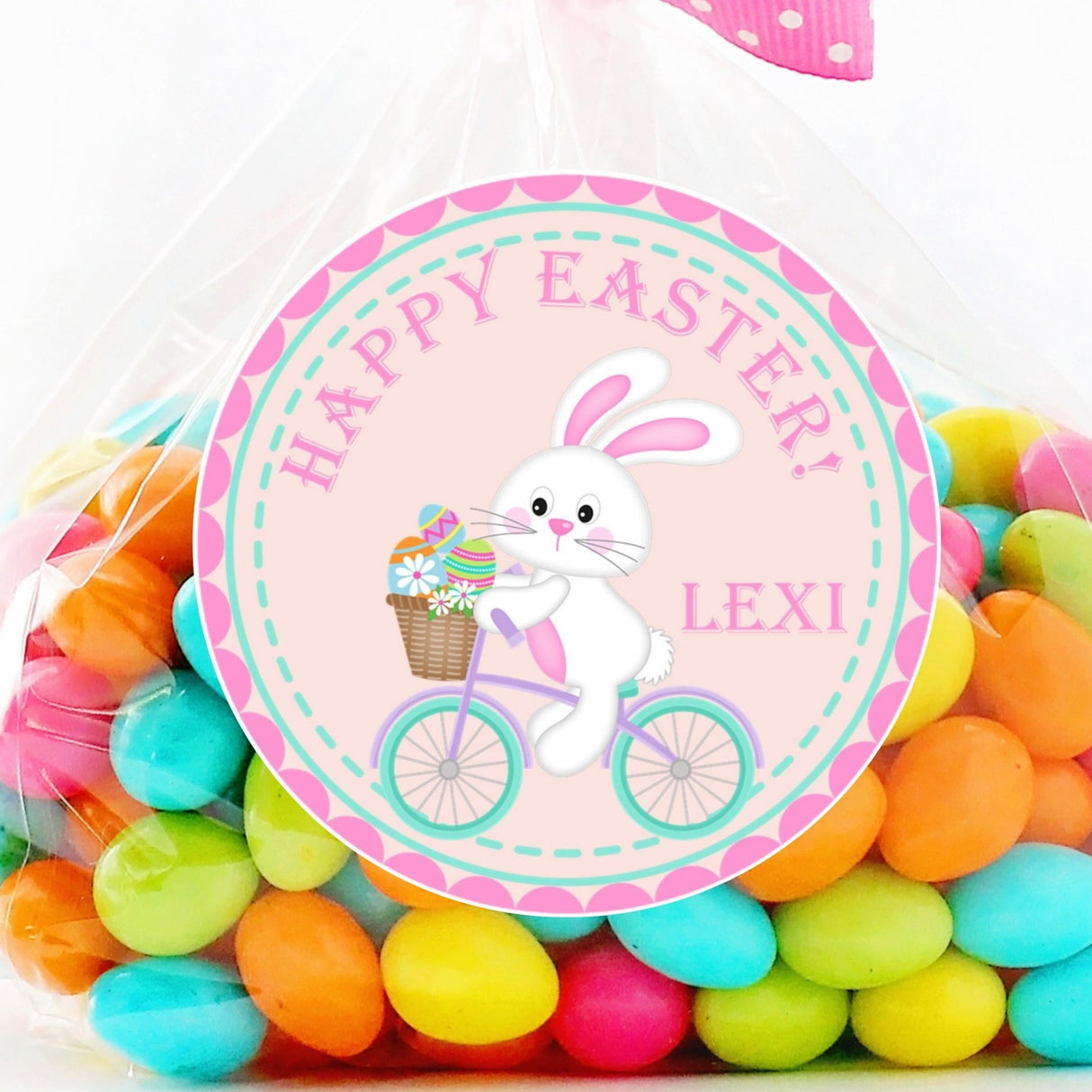 Easter bunny bicycle stickers with pastel egg basket