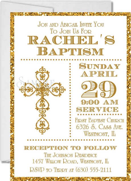 Elegant baptism invitation available in gold 