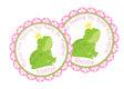 Elegant frog princess birthday sticker with scalloped pink border