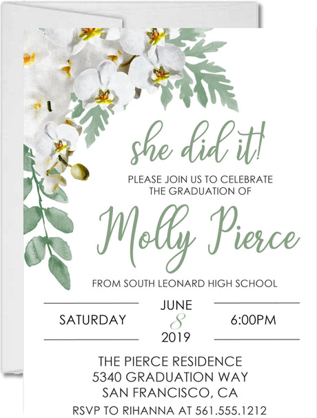 Elegant orchid floral graduation invitation design