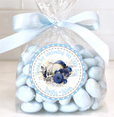 Elegant spooky skull favor label with blue flowers