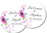 Elegant watercolor flower wedding favor stickers printed on premium matte sticker paper.