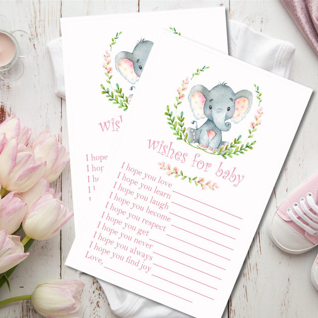 Elephant Baby Shower Wish Cards Printable PDF Download