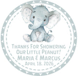Elephant baby shower stickers in multiple color options with watercolor elephant