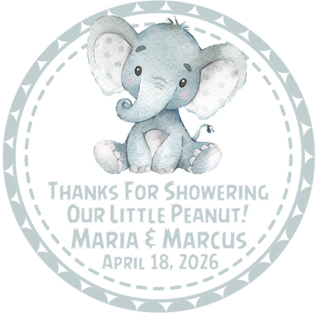 Elephant baby shower stickers in multiple color options with watercolor elephant