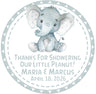 Elephant baby shower stickers in multiple color options with watercolor elephant