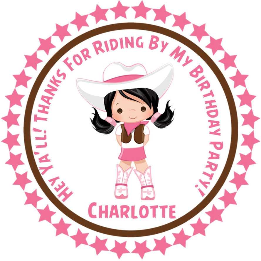 Equestrian pink cowgirl thank you sticker birthday