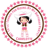 Equestrian pink cowgirl thank you sticker birthday