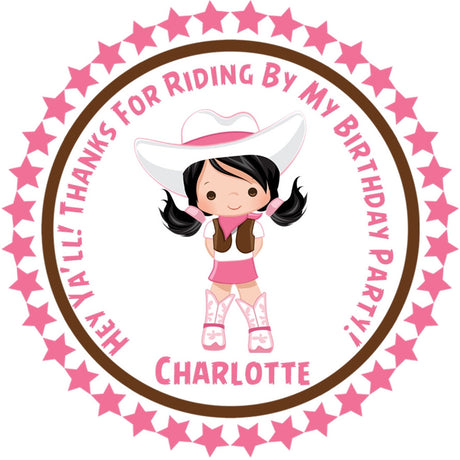Equestrian pink cowgirl thank you sticker birthday