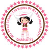 Equestrian pink cowgirl thank you sticker birthday