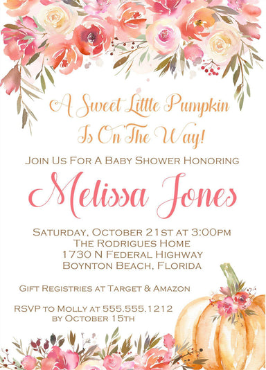 Fall Pumpkin Baby Shower Invitations