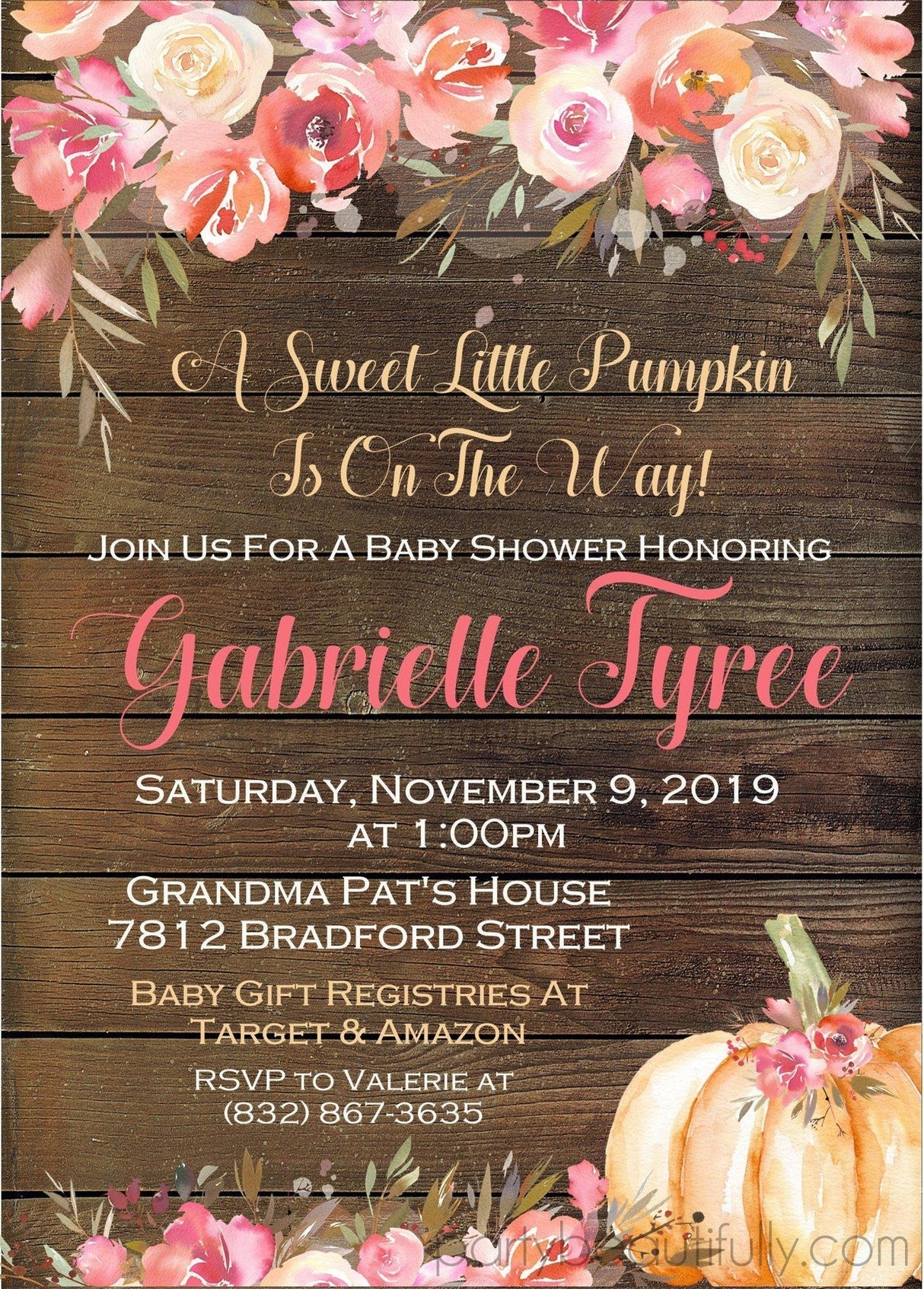 Fall Pumpkin Rustic Baby Shower Invitations