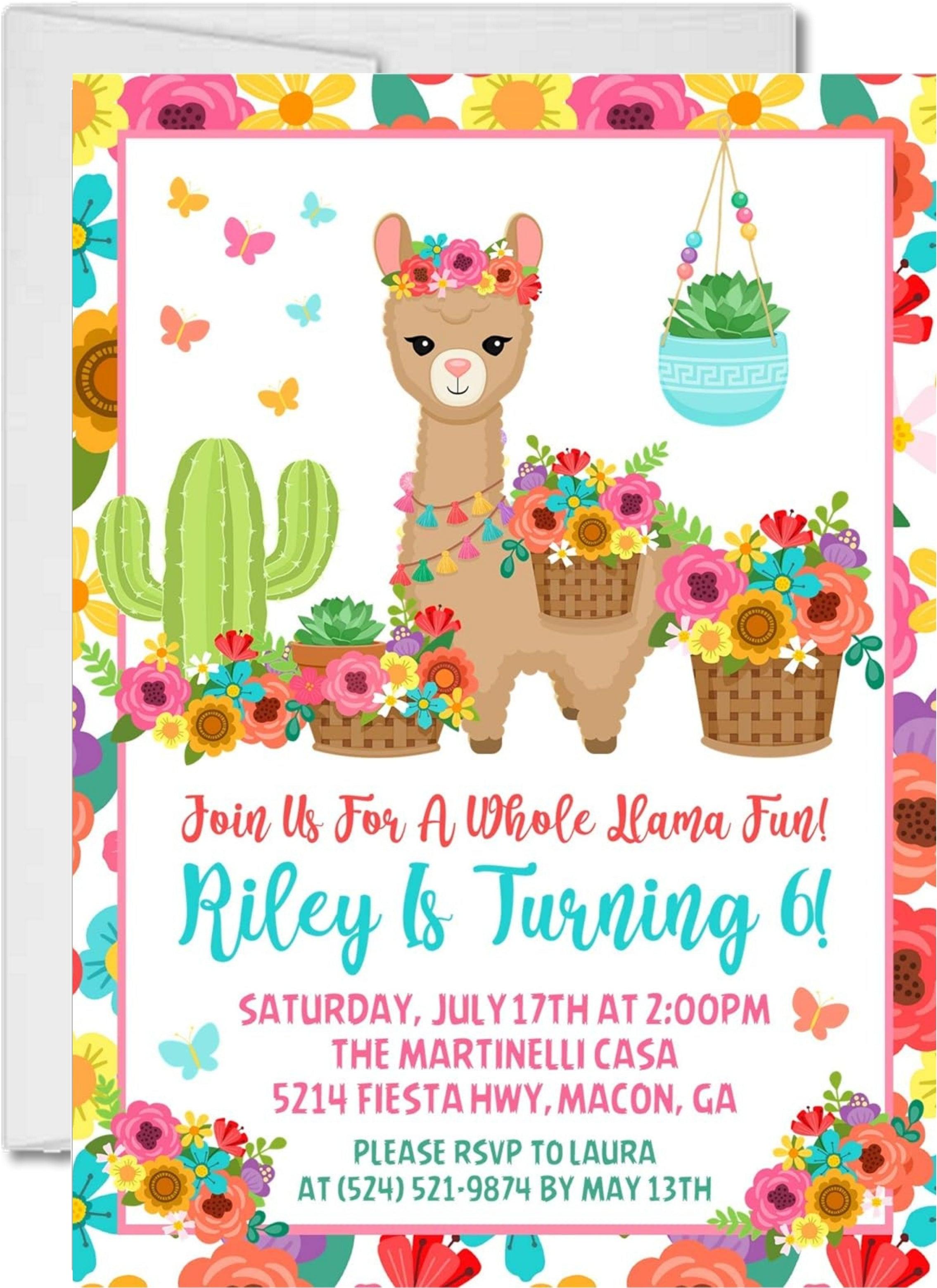 Fiesta Llama Birthday Party Invitations