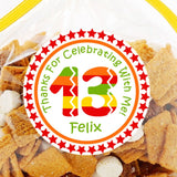 Fiesta birthday sticker with colorful striped number