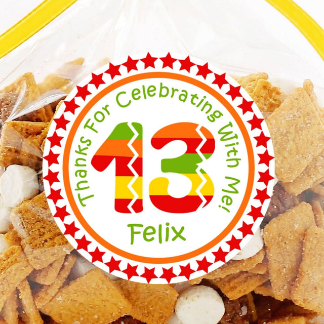 Fiesta birthday sticker with colorful striped number