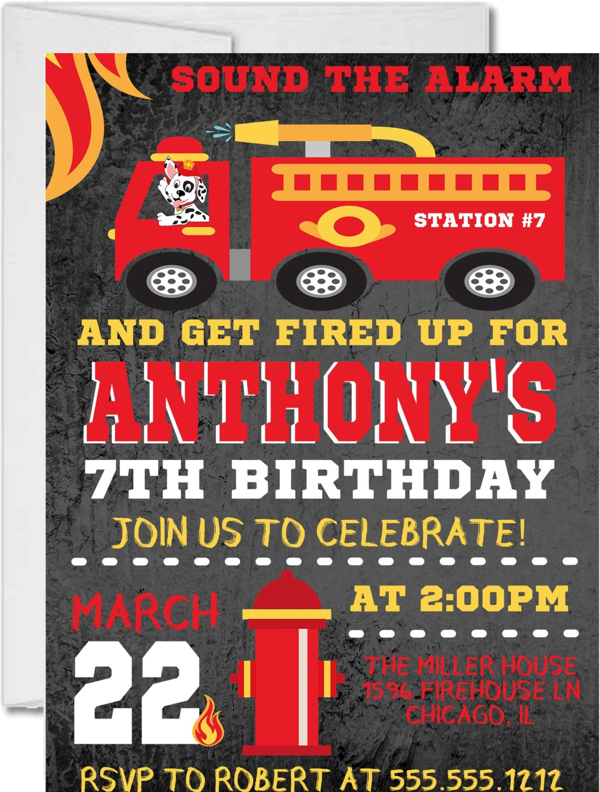 Firefighter Invitation Firetruck Invite Firefighter Birthday 