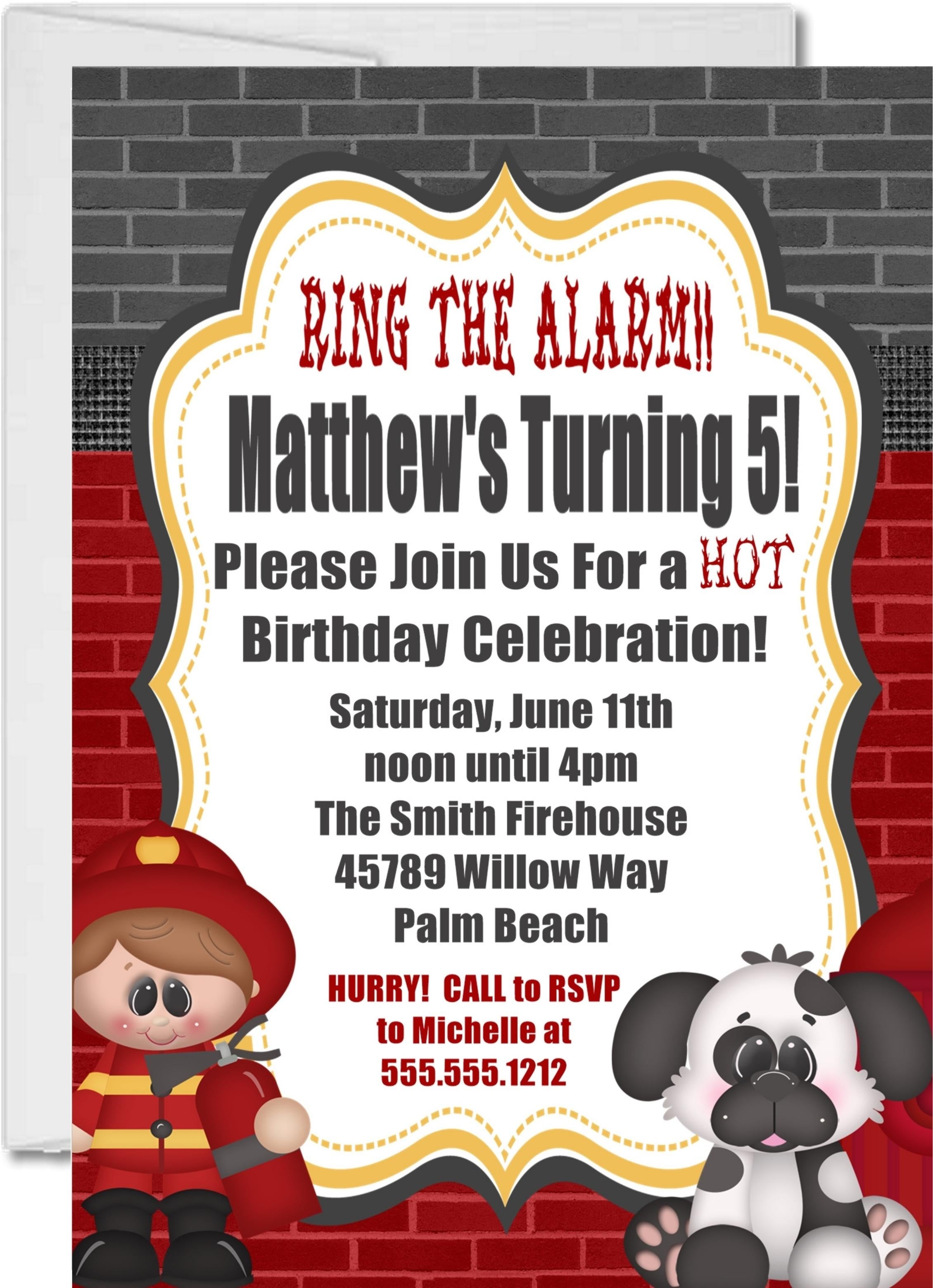 Firefighter Birthday Party Invitations