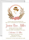 First holy communion invitation for girls with praying character illustration
