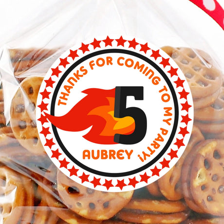 Flame firefighter birthday sticker with age