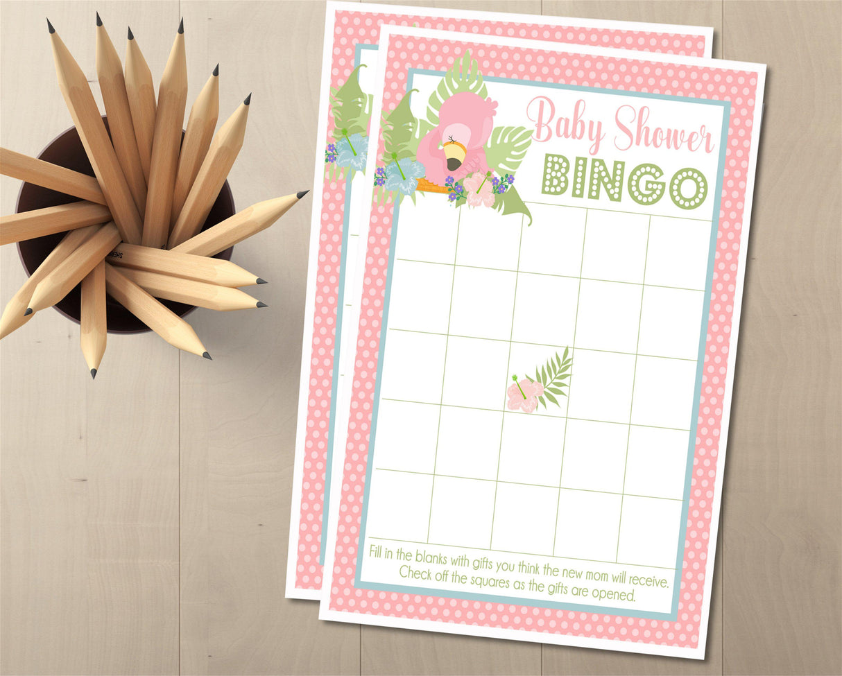 Flamingo Baby Shower Bingo Cards