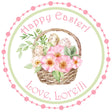 Floral Easter basket sticker with pastel eggs