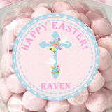 Floral cross Easter sticker with pastel flowers and doves