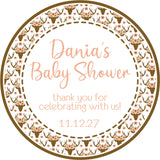 Floral deer antler baby shower sticker with rustic woodland design