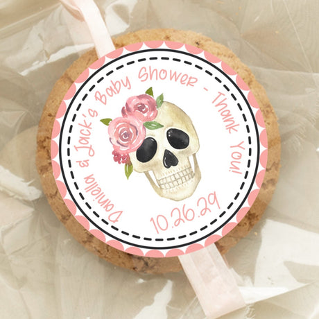 Floral skull favor label for girls