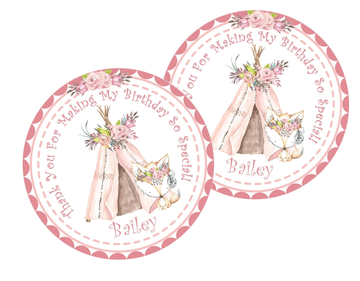 Floral tribal party favor sticker in blush and soft pink