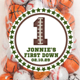 Football First Birthday sticker with large stitched number one