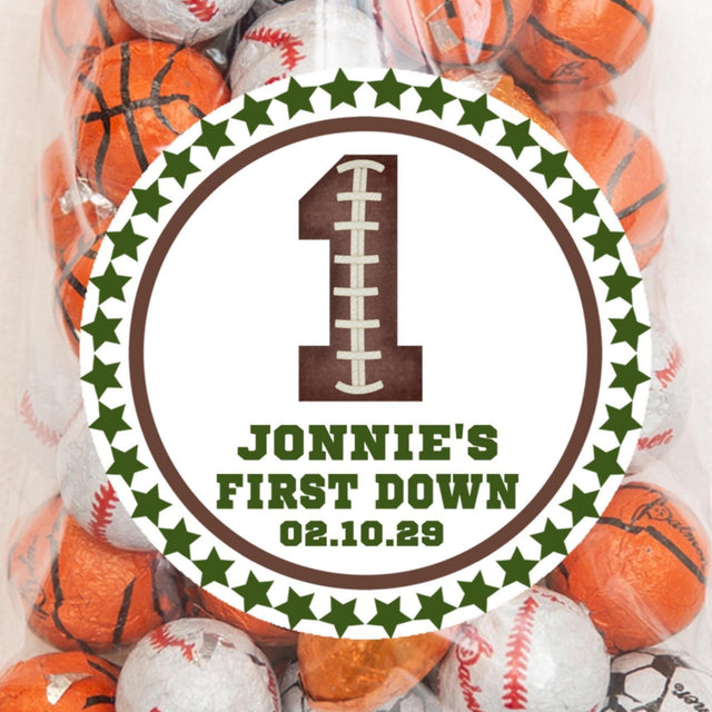 Football First Birthday sticker with large stitched number one