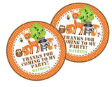 Forest friends party favor label with polka dot border