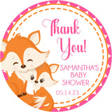 Fox girls pink woodland baby shower stickers