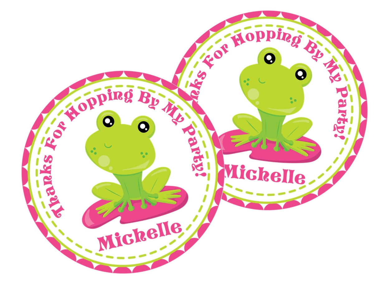 Frog princess party favor label in pink and green