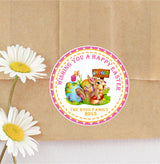 Bright pastel Easter bunny favor stickers with painted egg artwork