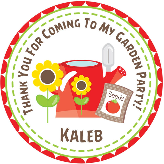 Garden birthday sticker watering can flowers design