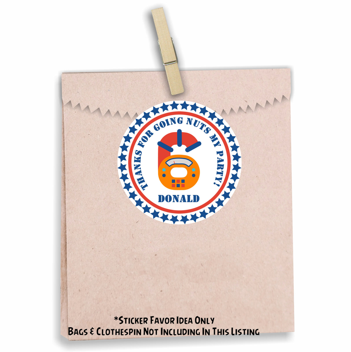 Gear-number robot birthday label with navy star border