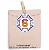 Gear-number robot birthday label with navy star border