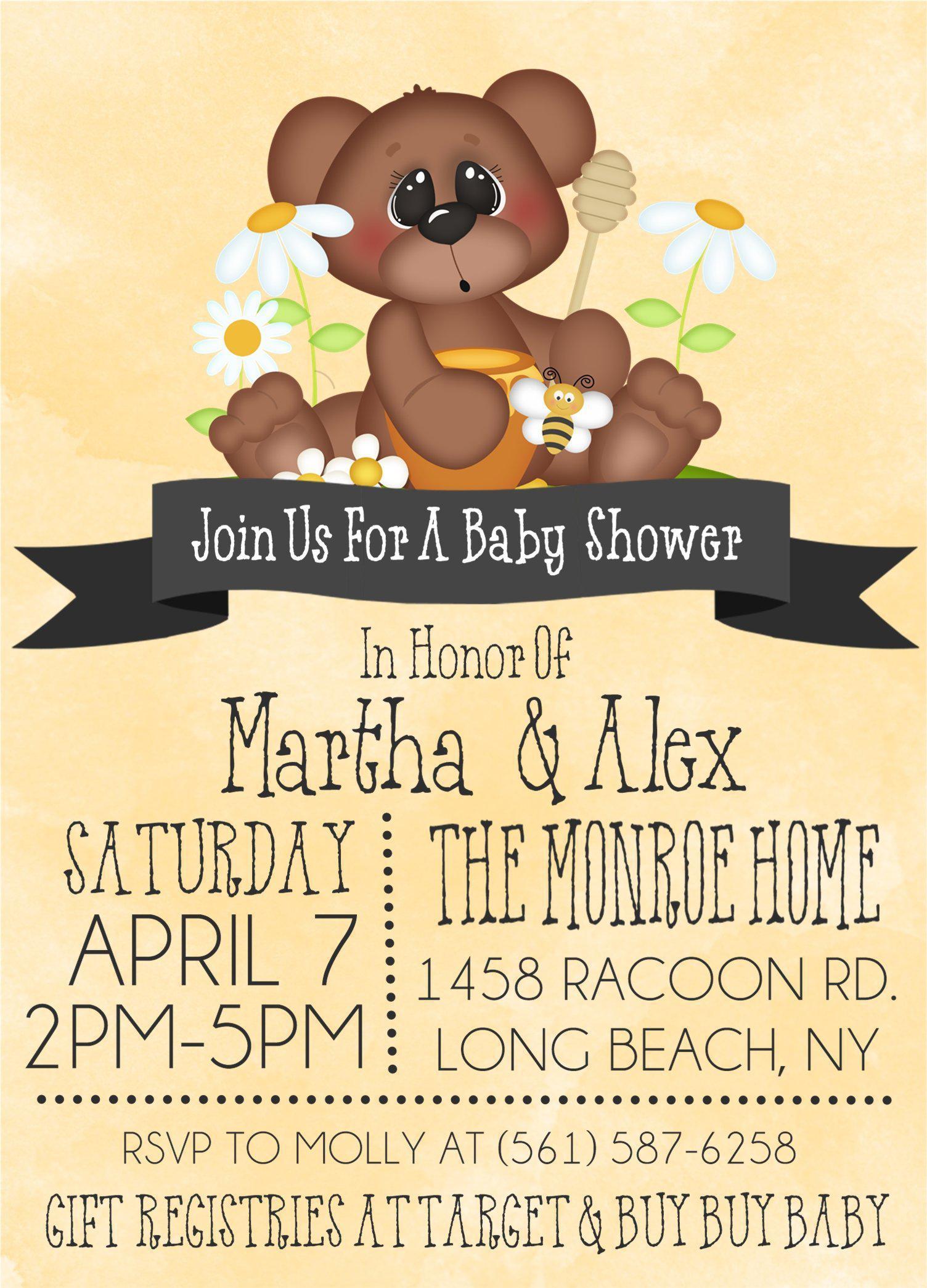 Gender Neutral Bumble Bee Teddy Bear Baby Shower Invitations