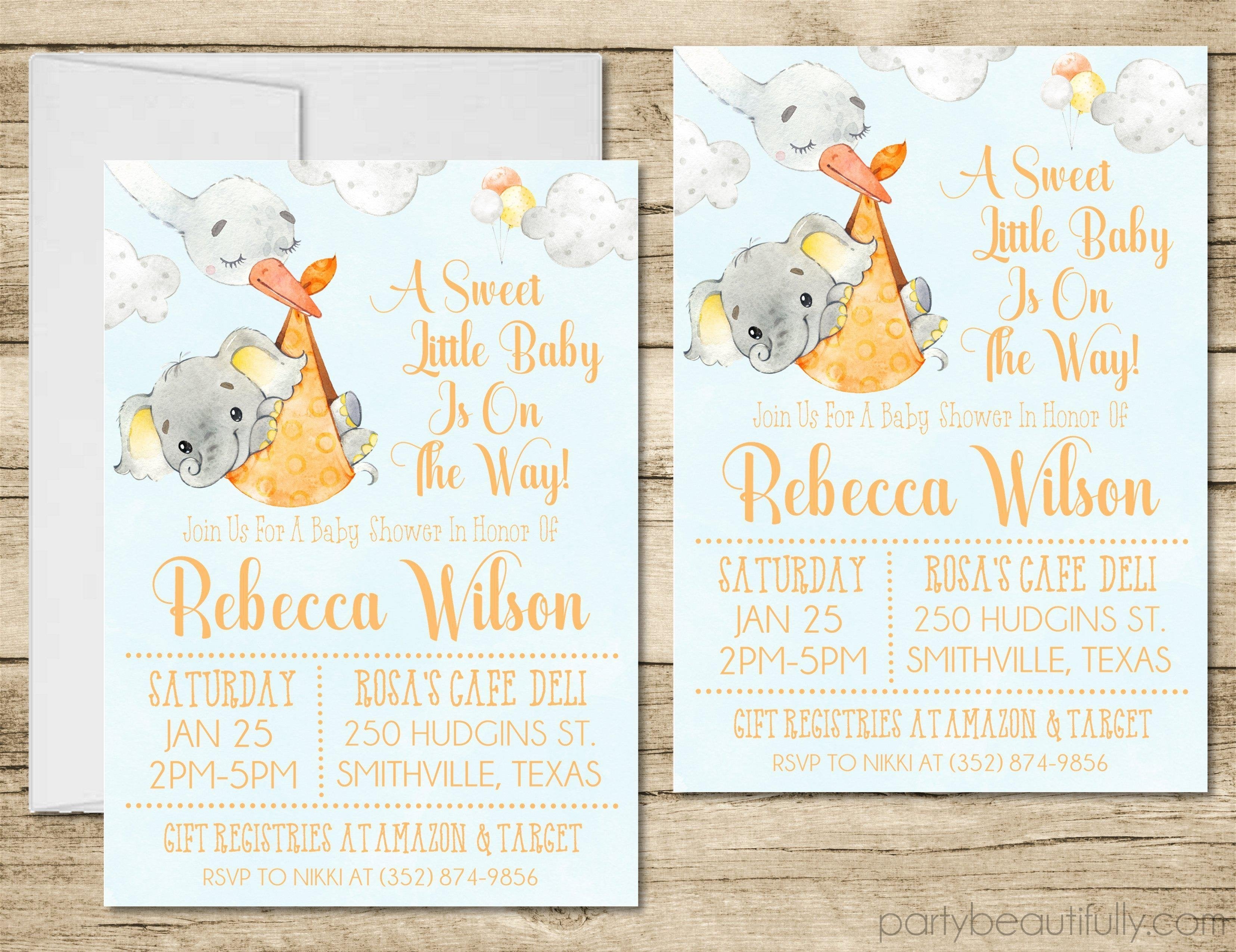 neutral elephant baby shower invitations