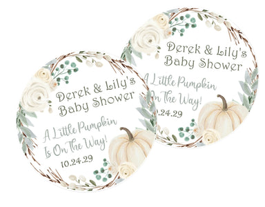 Gender Neutral Fall Pumpkin Baby Shower Stickers Or Favor Tags
