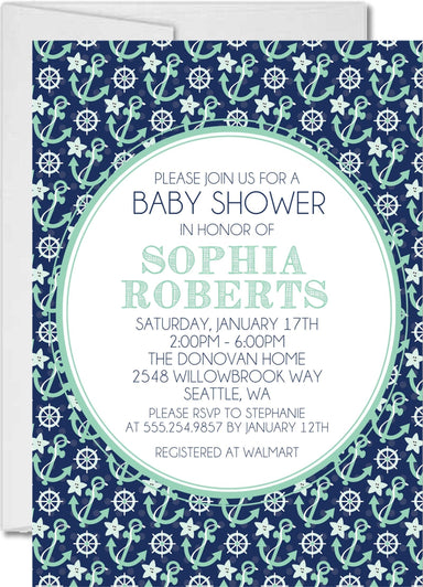 Gender Neutral Nautical Anchor Baby Shower Invitations