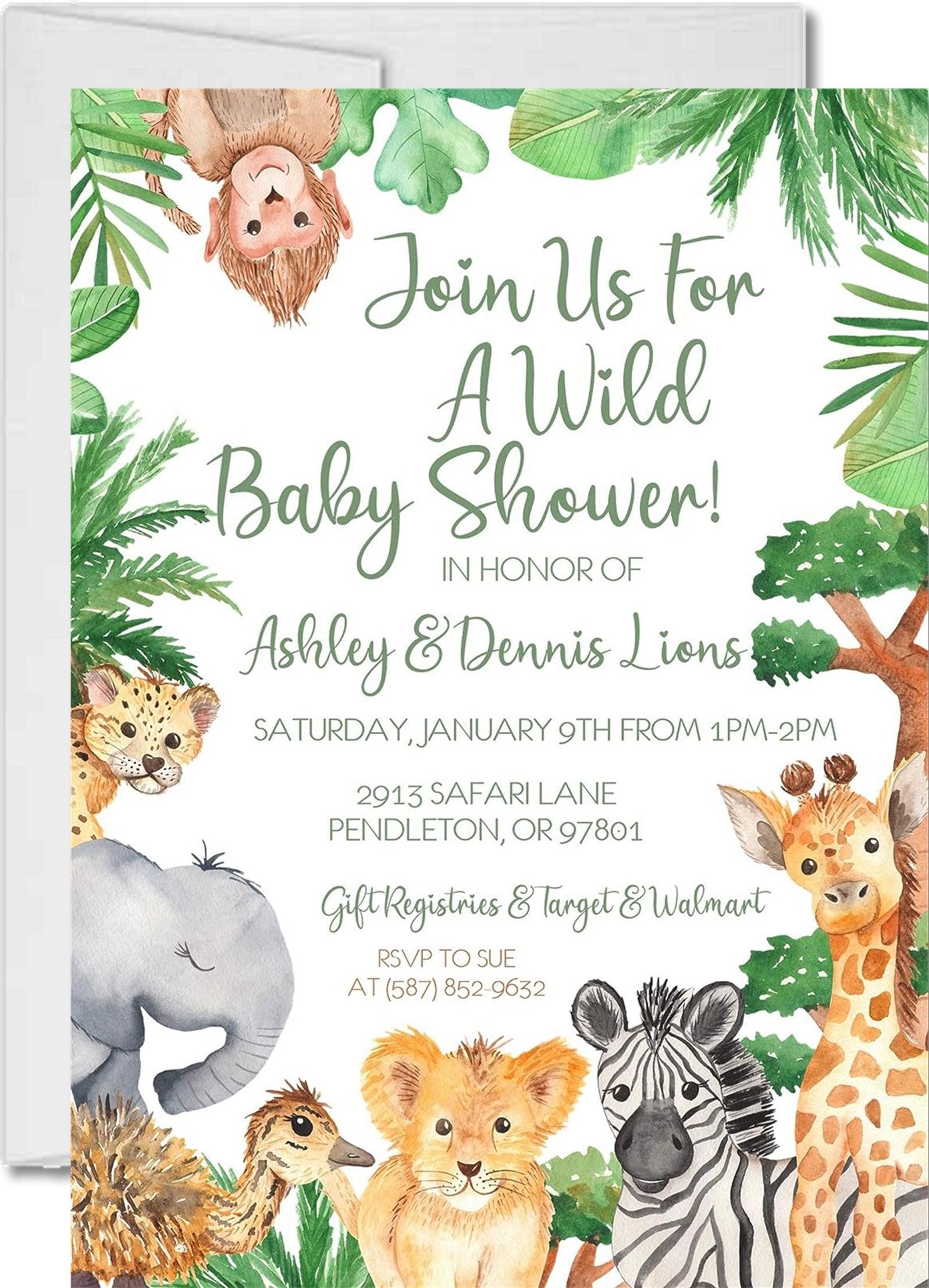 Gender Neutral Safari Animals Baby Shower Invitations